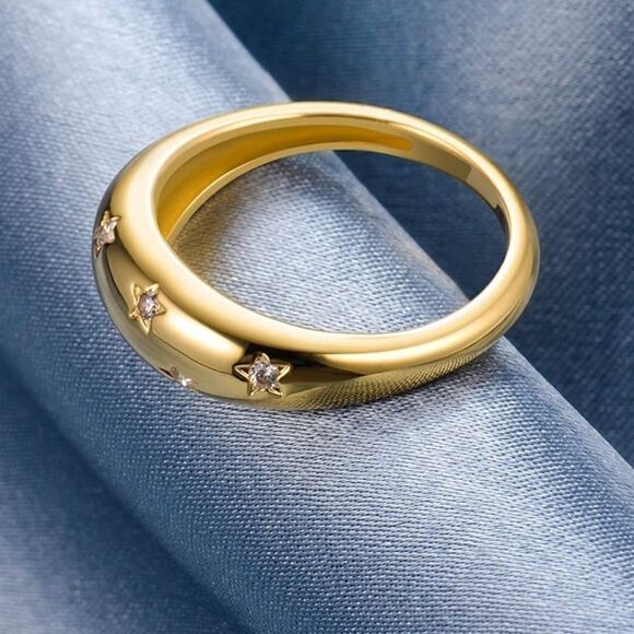 18k Gold Filled CZ Star Dome Statement Ring - Picture 6 of 10